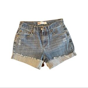 Levi’s 514 straight denim cuffed shorts. Slightly distressed&whiskering. 18/28